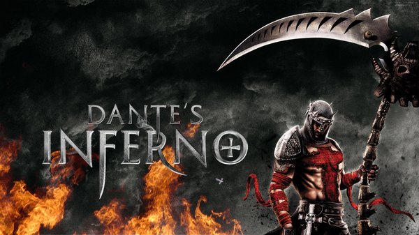 Anime picture 1920x1080 with dante's inferno dante alighieri single highres wide image inscription boy armor bandage (bandages) cross fire helmet huge weapon scythe