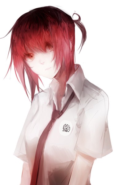 Anime picture 919x1461 with sa'yuki single tall image looking at viewer fringe short hair breasts red eyes red hair head tilt pale skin open collar girl shirt necktie white shirt