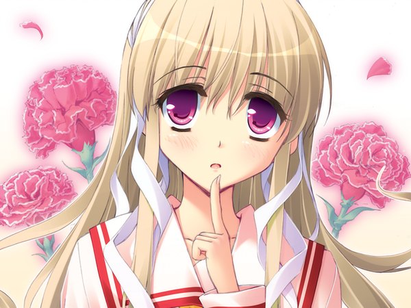 Anime picture 1024x768 with honey coming clarissa satsuki maezono long hair blonde hair game cg pink eyes girl flower (flowers) serafuku