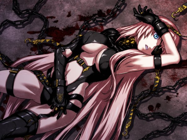 Anime picture 1280x960 with vocaloid megurine luka iga tomoteru pink hair girl blood chain eyepatch