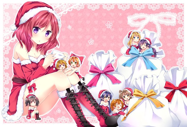 Anime picture 1470x1000 with love live! school idol project sunrise (studio) love live! nishikino maki yazawa nico toujou nozomi minami kotori ayase eli sonoda umi kousaka honoka hoshizora rin koizumi hanayo matsusaka gyuu blush short hair open mouth black hair blonde hair purple eyes multiple girls