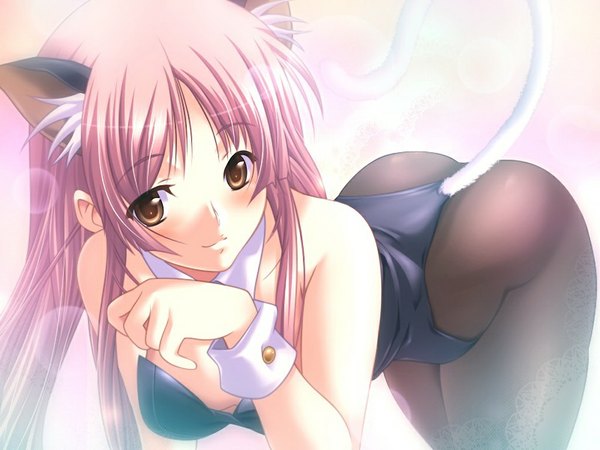 Anime picture 1024x768 with dungeon crusaderz light erotic brown eyes animal ears pink hair game cg ass tail girl