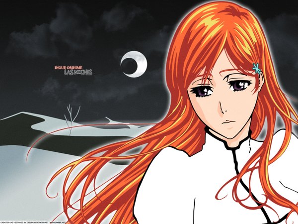 Anime picture 1600x1200 with bleach studio pierrot inoue orihime long hair purple eyes red hair sad girl hair ornament snowflake hair ornament