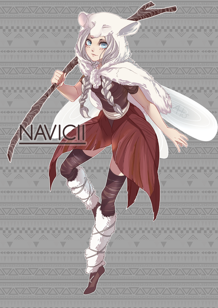 Anime picture 1000x1414 with ahoguu single long hair tall image looking at viewer blush blue eyes lips grey hair insect wings girl wings hood clothes