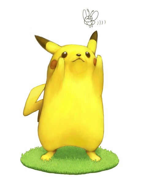 Anime picture 934x1061 with pokemon nintendo pikachu butterfree tagme (artist) tall image simple background standing white background arms up no people gen 1 pokemon plant (plants) animal insect grass pokemon (creature)
