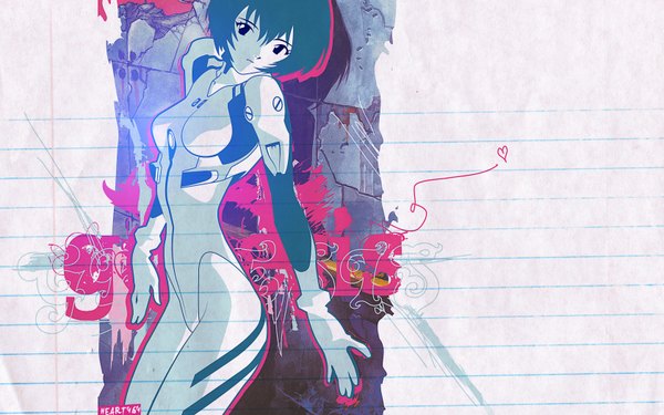 Anime picture 1680x1050 with neon genesis evangelion gainax ayanami rei wide image graffiti girl pilot suit