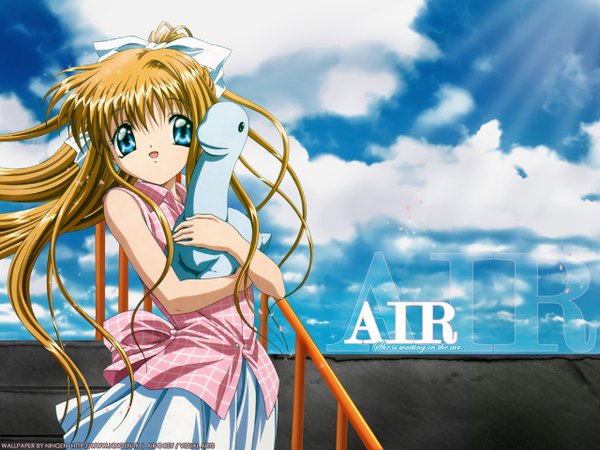 Anime picture 1280x960 with air key (studio) kamio misuzu ningen (nattoli) sky girl dinosaur