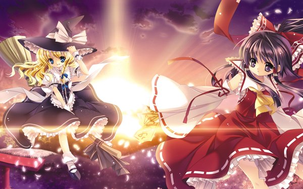 Anime picture 1920x1200 with touhou hakurei reimu kirisame marisa capura lin highres wide image girl