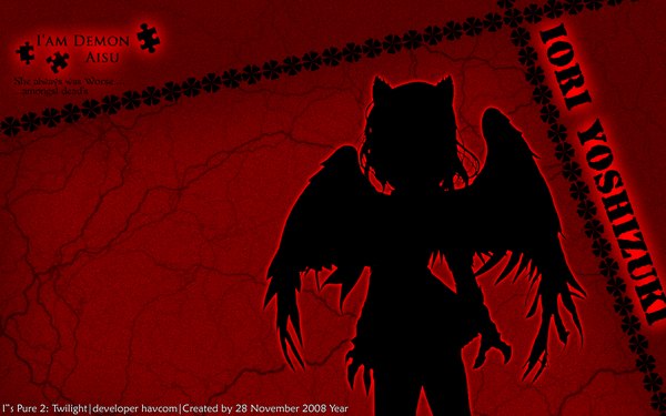 Anime picture 1920x1200 with i"s yoshizuki iori havcom highres wide image animal ears demon girl red background silhouette girl wings