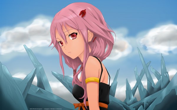 Anime picture 2560x1600 with guilty crown production i.g yuzuriha inori single long hair highres red eyes wide image pink hair cloud (clouds) girl