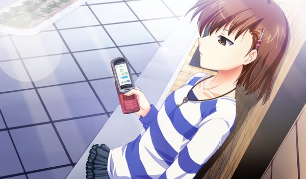 Anime picture 1024x600 with akikaze personal (game) short hair brown hair wide image brown eyes game cg girl