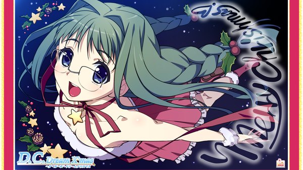 Anime picture 1920x1080 with da capo single long hair highres open mouth blue eyes wide image braid (braids) green hair girl glasses