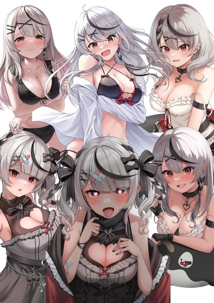 Anime picture 2894x4093 with virtual youtuber hololive sakamata chloe sakamata chloe (1st costume) sakamata chloe (jirai kei) yoppy paint long hair tall image looking at viewer fringe highres breasts open mouth light erotic red eyes large breasts white background cleavage blunt bangs braid (braids)