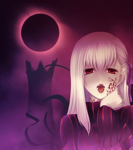 Anime picture 2800x3155 with fate (series) fate/stay night type-moon matou sakura dark sakura lchrno single long hair tall image looking at viewer highres open mouth red eyes white hair girl tongue