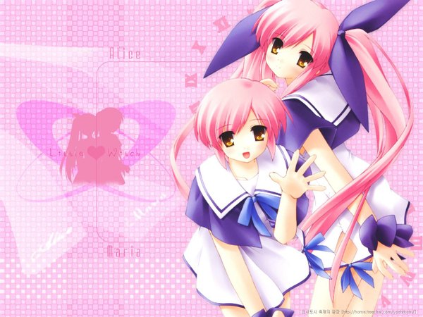 Anime picture 1280x960 with suigetsu kousaka alice kousaka maria pink background twins girl