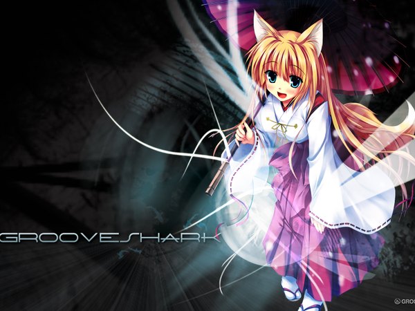 Anime picture 1600x1200 with japanese clothes fox girl miko girl tagme