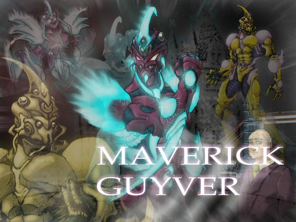 Anime picture 1024x768 with guyver horn (horns) wallpaper glowing boy weapon armor fist blade