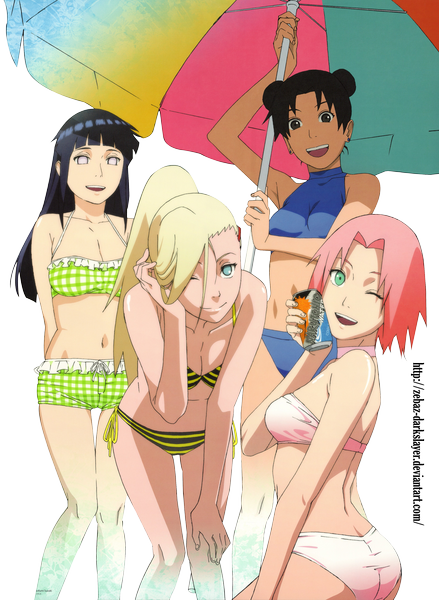 Anime picture 2988x4086 with naruto studio pierrot naruto (series) hyuuga hinata haruno sakura yamanaka ino tenten zebaz-darkslayer (artist) long hair tall image highres short hair blue eyes light erotic black hair blonde hair smile multiple girls green eyes pink hair