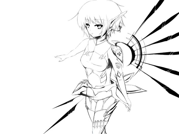 Anime picture 1280x960 with white background monochrome lineart wings tagme