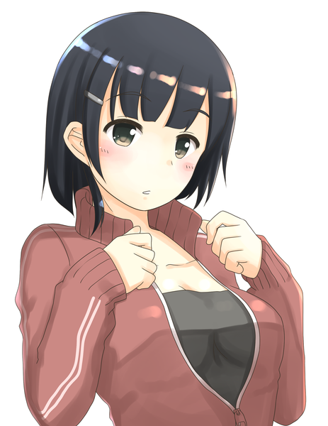 Anime picture 2008x2598 with sword art online a-1 pictures kirigaya suguha rainforce single tall image blush highres short hair black hair simple background white background brown eyes girl sweater
