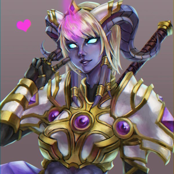 Anime picture 2480x2480 with world of warcraft blizzard entertainment draenei monori rogue single looking at viewer highres blue eyes simple background horn (horns) light smile lips pointy ears dark background anaglyph blue skin girl armor spaulder (spaulders)