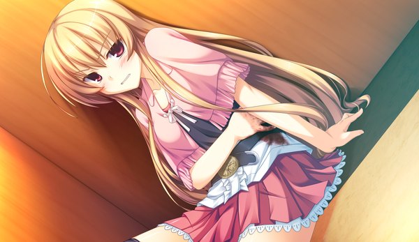Anime picture 2660x1540 with sinclient ogi mina reesaa long hair blush highres blonde hair red eyes wide image game cg girl dress blood