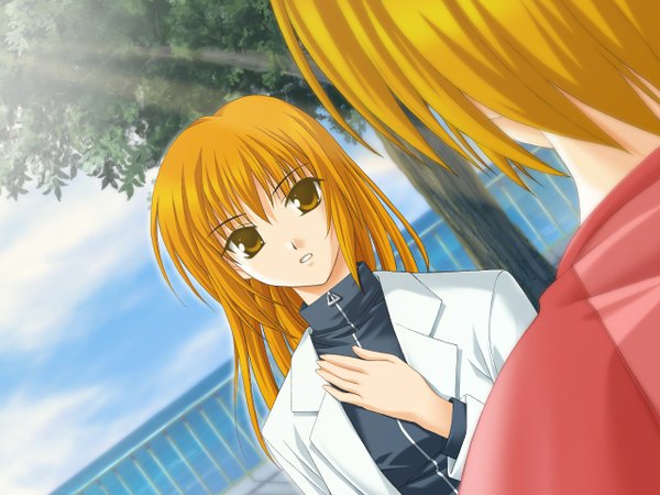 Anime picture 1280x960 with ever 17 tanaka yubiseiakikana long hair short hair blonde hair yellow eyes game cg spoilers