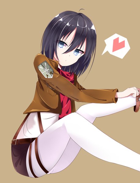 Anime picture 2122x2783 with shingeki no kyojin production i.g mikasa ackerman single tall image highres short hair blue eyes black hair open clothes open jacket girl belt scarf thigh strap red scarf