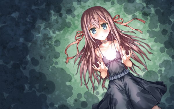 Anime picture 1920x1200 with original toshizaki shouma (artist) single long hair highres blue eyes brown hair wide image light girl ribbon (ribbons) collar sundress