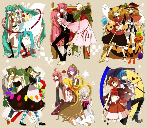 Anime picture 1590x1387 with vocaloid hatsune miku megurine luka kagamine rin kagamine len gumi kaito (vocaloid) meiko ia (vocaloid) lily (vocaloid) miki (vocaloid) hatsune mikuo megurine luki shiteyanyo hosino furuoka long hair looking at viewer blush fringe short hair