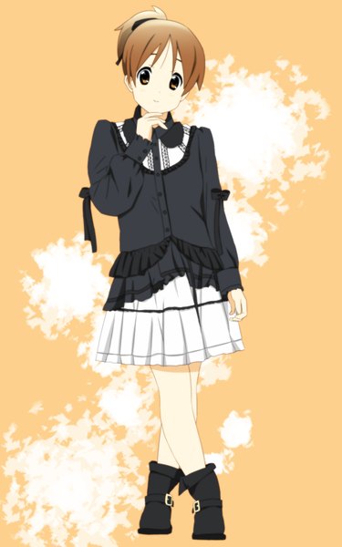 Anime picture 1200x1920 with k-on! kyoto animation hirasawa ui yunotimo (artist) single tall image short hair simple background brown hair standing brown eyes girl skirt miniskirt