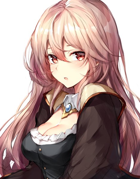 Anime picture 1120x1430 with shingeki no bahamut shingeki no bahamut: genesis granblue fantasy amira (shingeki no bahamut) watao single long hair tall image looking at viewer blush open mouth simple background red eyes white background pink hair upper body :o girl frills detached collar