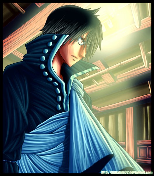 Anime picture 1024x1166 with fairy tail zeref abuamin32 single tall image fringe short hair black hair brown eyes hair over one eye coloring light boy cloak