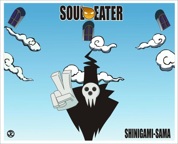 Anime picture 1154x935 with soul eater studio bones shinigami-sama single sky cloud (clouds) copyright name character names border victory boy window skull