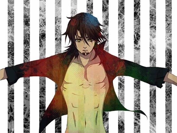 Anime picture 1000x756 with tiger & bunny sunrise (studio) kaburagi t. kotetsu hajime (pixiv id 479989) single looking at viewer short hair black hair yellow eyes bristle boy shirt