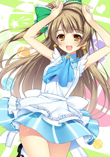 Anime picture 777x1108 with love live! school idol project sunrise (studio) love live! minami kotori raiou single long hair tall image blush open mouth brown hair brown eyes one side up girl dress earrings