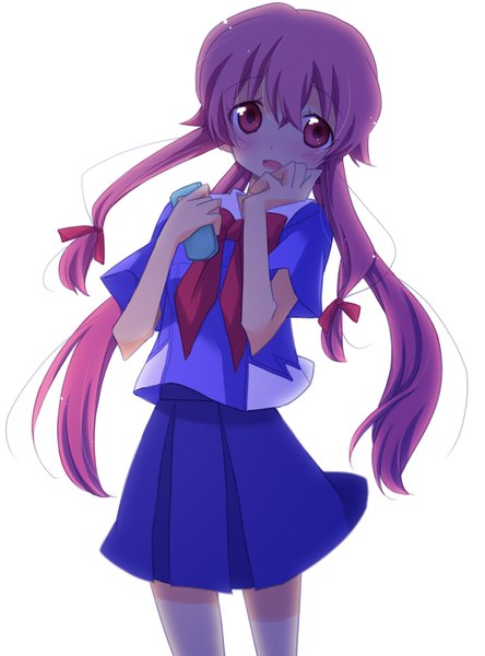 Anime picture 1260x1700 with mirai nikki gasai yuno long hair tall image blush open mouth simple background red eyes white background pink hair uniform school uniform phone
