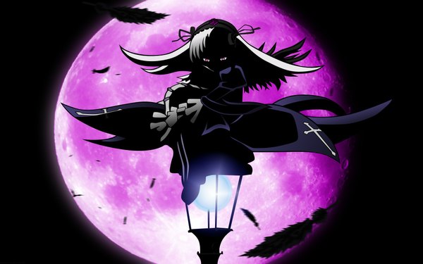 Anime picture 1920x1200 with rozen maiden suigintou highres wide image dark background moon