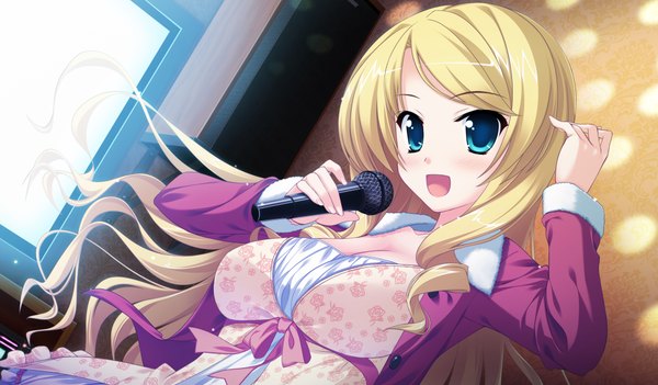 Anime picture 1024x600 with princess evangile long hair open mouth blue eyes blonde hair wide image game cg girl dress