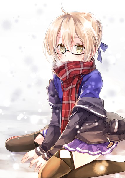 Anime picture 1000x1414 with fate (series) fate/grand order artoria pendragon (all) mysterious heroine x (alter) (fate) mysterious heroine x alter (first ascension) (fate) iroha (shiki) single tall image looking at viewer fringe short hair blonde hair hair between eyes sitting yellow eyes ahoge off shoulder wariza girl thighhighs