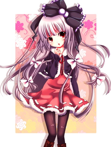 Anime picture 1254x1656 with touhou fujiwara no mokou hakomonotown (artist) single long hair tall image red eyes silver hair loli girl dress bow hair bow pantyhose jacket