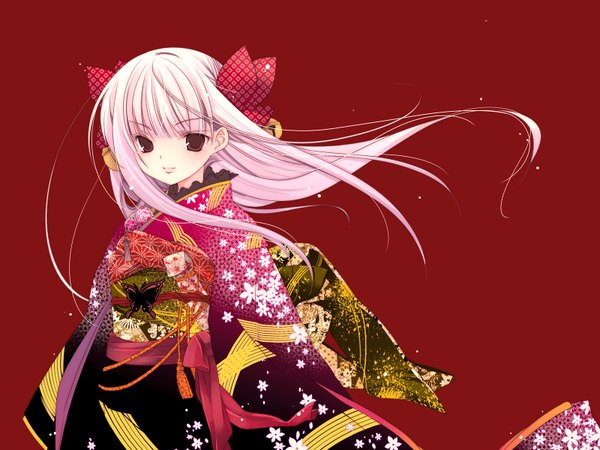 Anime picture 1600x1200 with princess of vampire princess of vampire (character) kirino kasumu long hair pink hair japanese clothes ribbon (ribbons) kimono