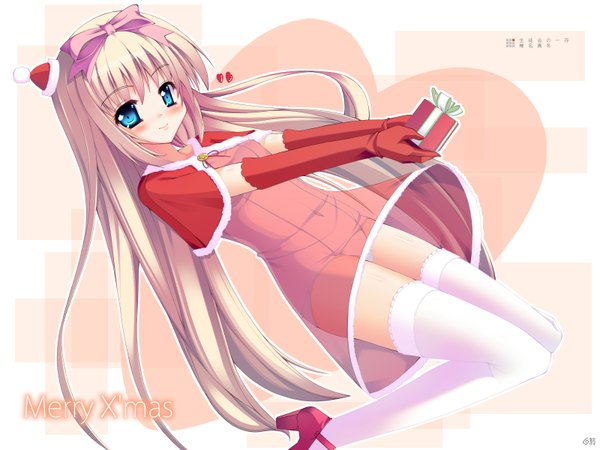 Anime picture 1600x1200 with seitokai no ichizon shiina mafuyu natsumiya yuzu long hair blue eyes christmas thighhighs