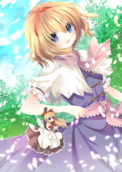 Anime picture 1800x2541 with touhou alice margatroid nogi takayoshi single tall image highres short hair open mouth blue eyes blonde hair girl dress petals hairband doll (dolls)