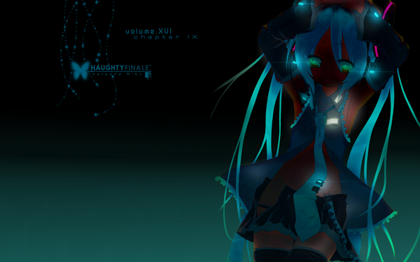 Anime picture 1280x800 with vocaloid hatsune miku wide image dark background girl