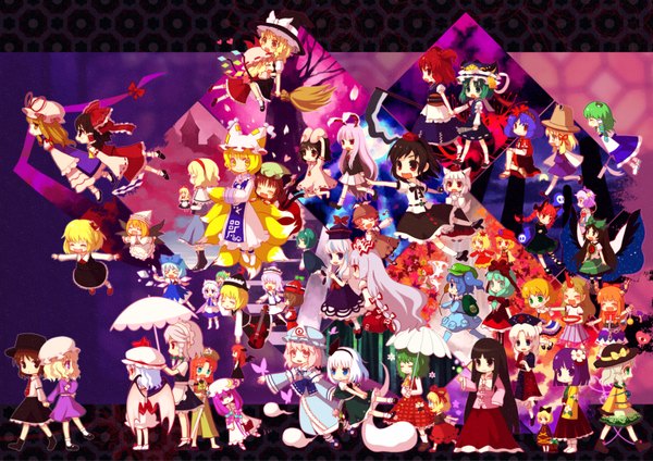 Anime picture 1600x1131 with touhou hakurei reimu flandre scarlet remilia scarlet kirisame marisa izayoi sakuya konpaku youmu patchouli knowledge yakumo yukari kochiya sanae saigyouji yuyuko shameimaru aya alice margatroid cirno komeiji koishi reisen udongein inaba komeiji satori inubashiri momiji myon fujiwara no mokou