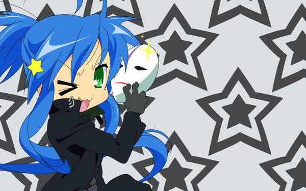 Anime picture 1920x1200 with lucky star darker than black kyoto animation studio bones izumi konata hei (darker than black) highres vector cosplay parody girl hair ornament star (symbol) mask star hair ornament