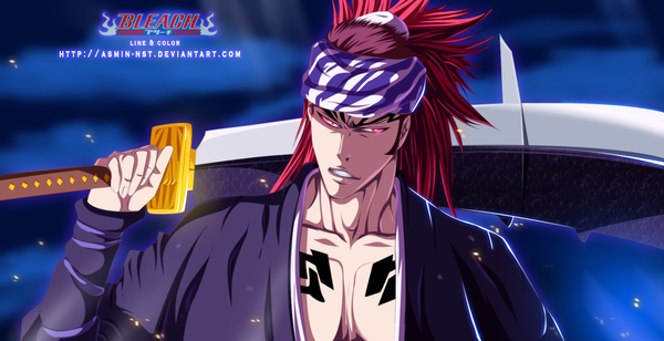 Anime picture 1748x900 with bleach studio pierrot abarai renji iitheluciferii single long hair highres wide image pink hair ponytail traditional clothes japanese clothes pink eyes inscription tattoo coloring facial mark smoke boy weapon