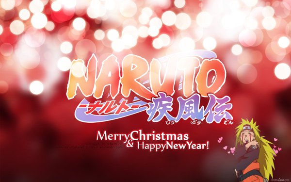 Anime picture 2560x1600 with naruto studio pierrot naruto (series) uzumaki naruto long hair blush highres open mouth blonde hair wide image eyes closed very long hair christmas cosplay jinchuriki merry christmas happy new year logo boy bandana