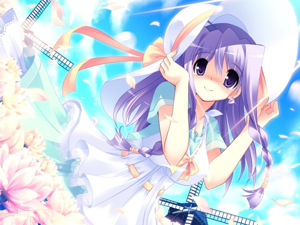 Anime picture 1600x1200 with primary (game) lime luna oaklane long hair purple eyes game cg purple hair girl dress hat